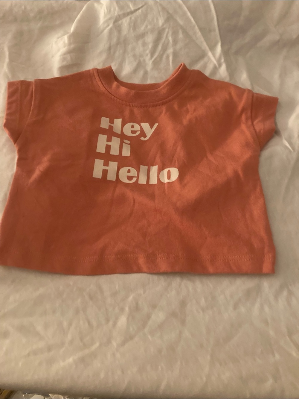 Cat & Jack Coral Short Sleeve Tee with White 'Hey Hi Hello' Print
